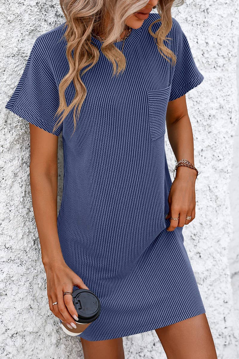 CWDSD4156_CASUAL COLOR CONTRAST TWIST POCKET DRESS