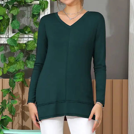 SOLID V NECK LONG SLEEVED SHIRT_CWTTL1434