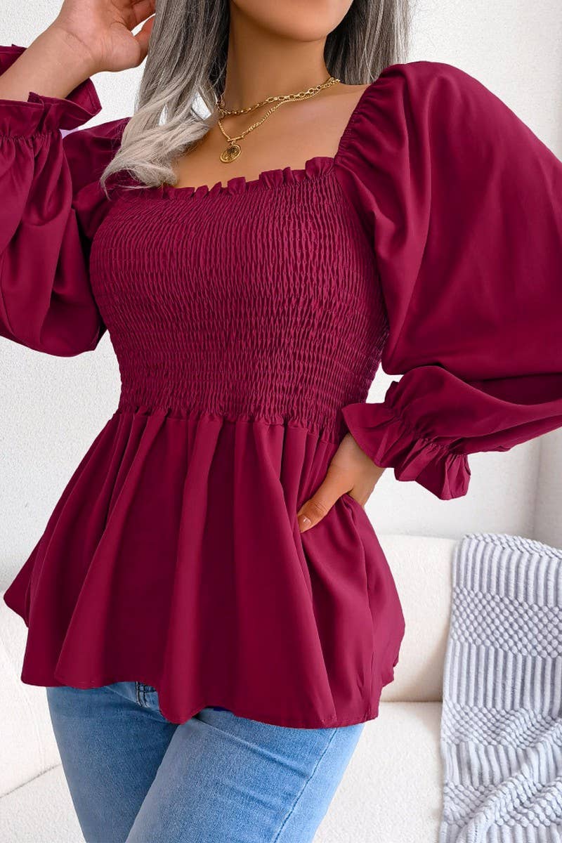 WOODEN EAR EDGE SQUARE COLLAR LONG SLEEVE SHIRT_CWTSTL1038