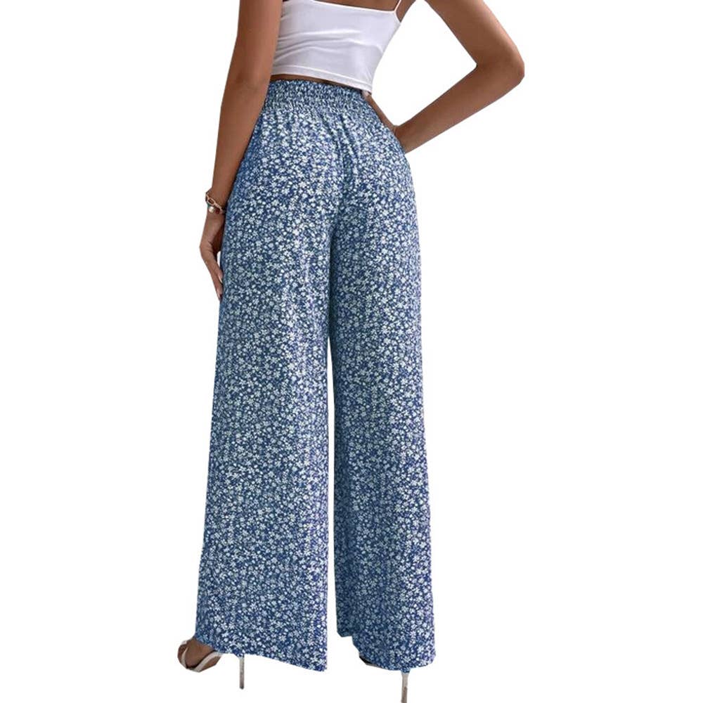 Printed waist waist casual wide-leg pants
