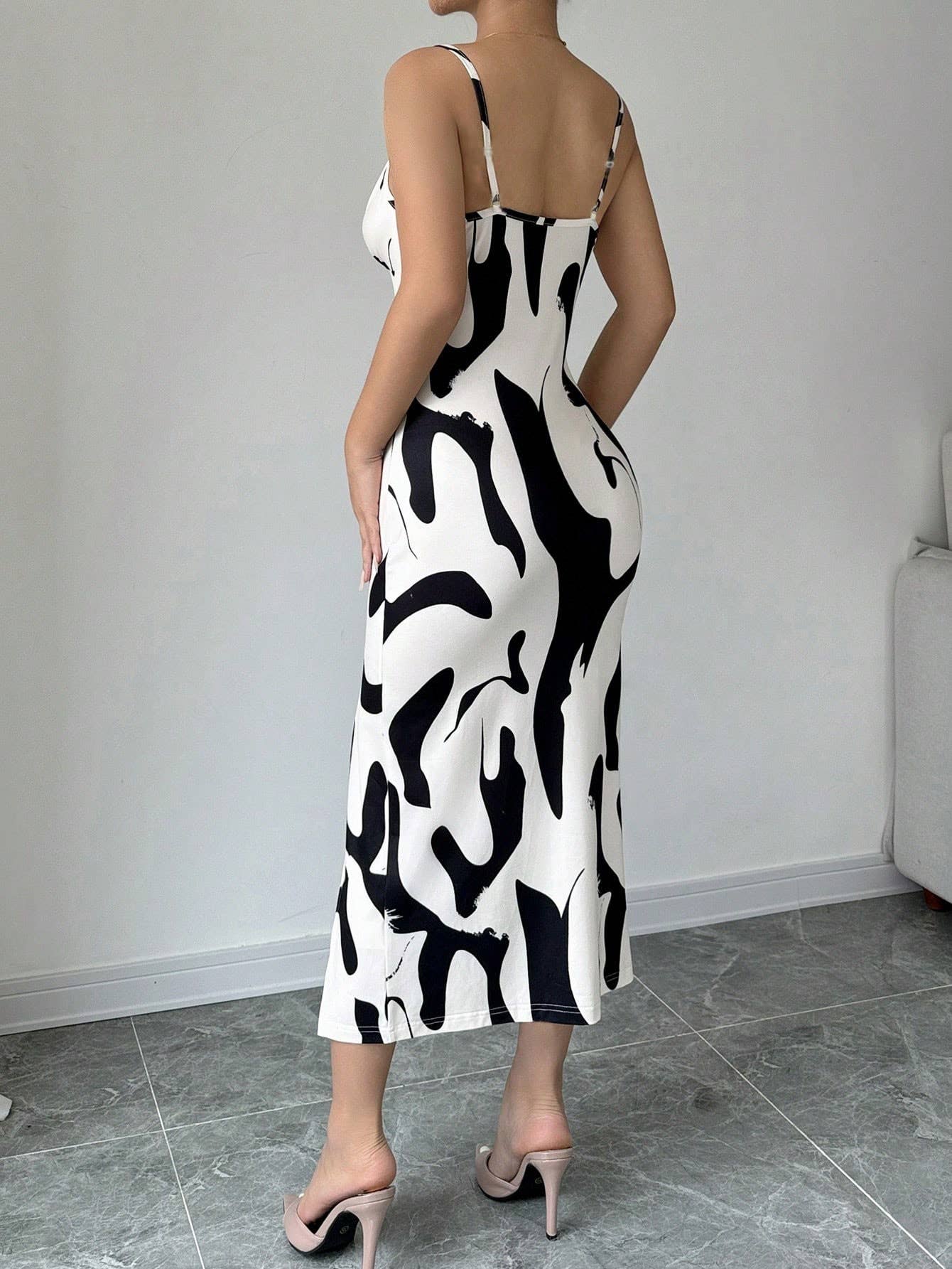 Intellectual style cow print halter slit dress