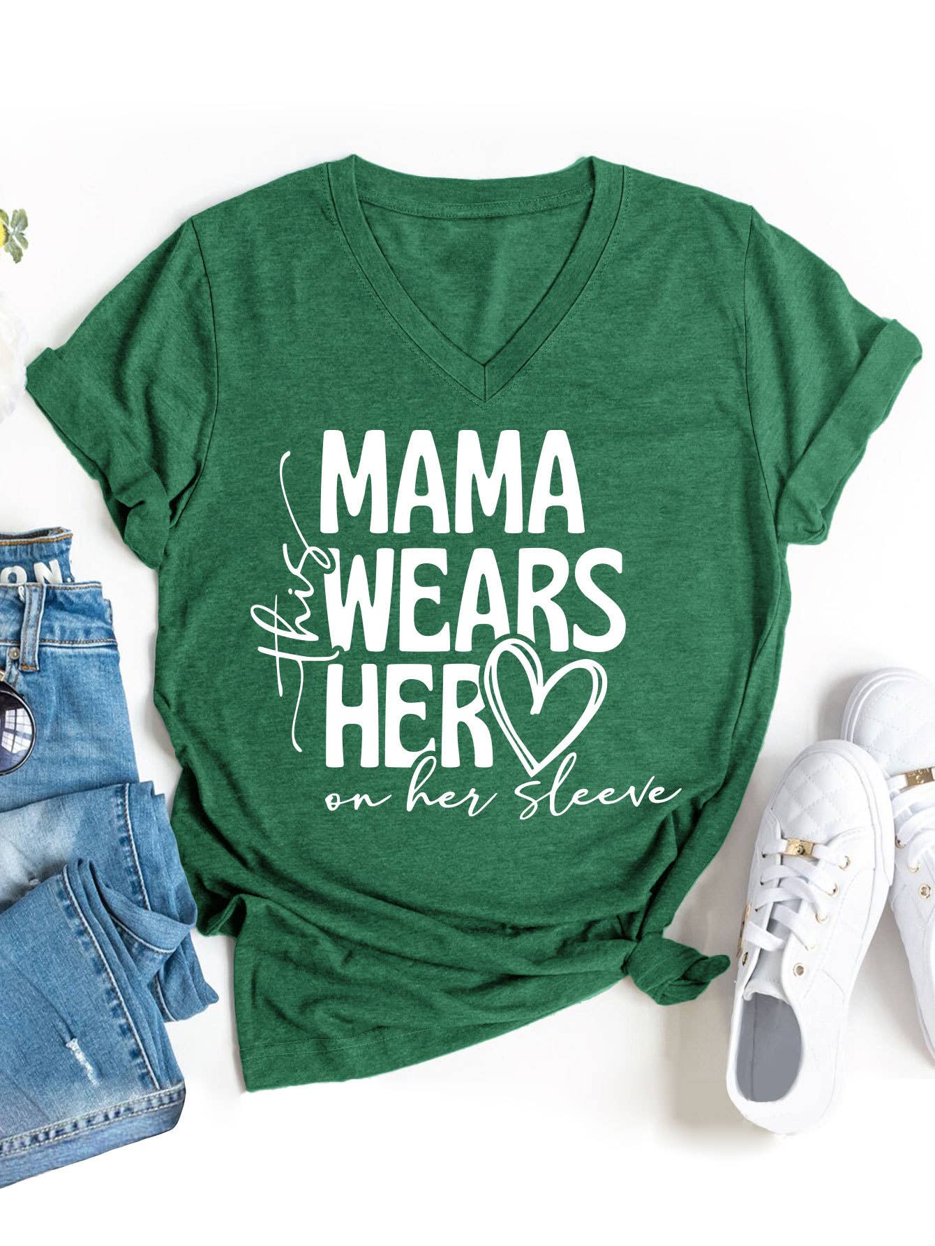 Simple Mother's Day V-neck blouse_CWTBLS0554