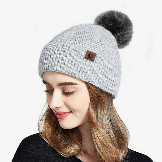 WINTER DOUBLE PLUSH BALL KNITTED HAT FOR WOMEN_CWAH2456