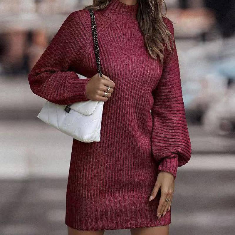 TURTLENECK SWEATER WOMEN LONG-SLEEVED KNIT DRESS