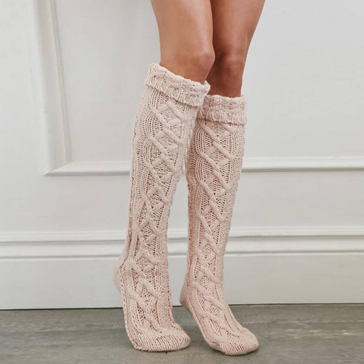 FASHIONABLE TWISTED HEM LONG OVER-THE-KNEE SOCKS