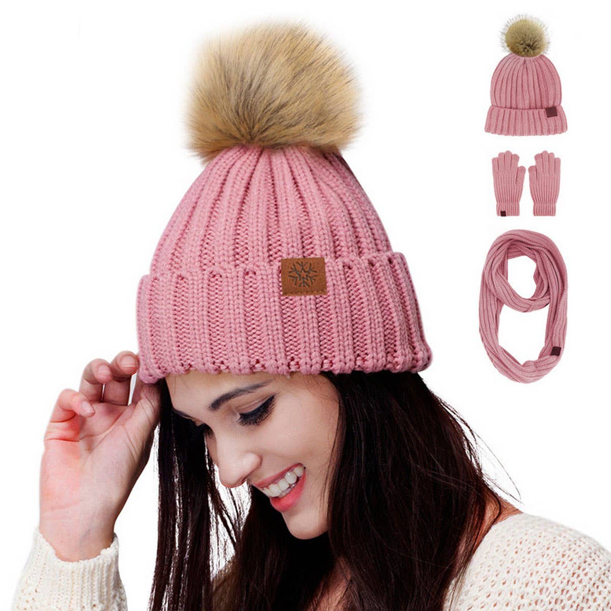 WINTER ADULT OUTDOOR WARM KNITTED SCARF SUIT WOMEN