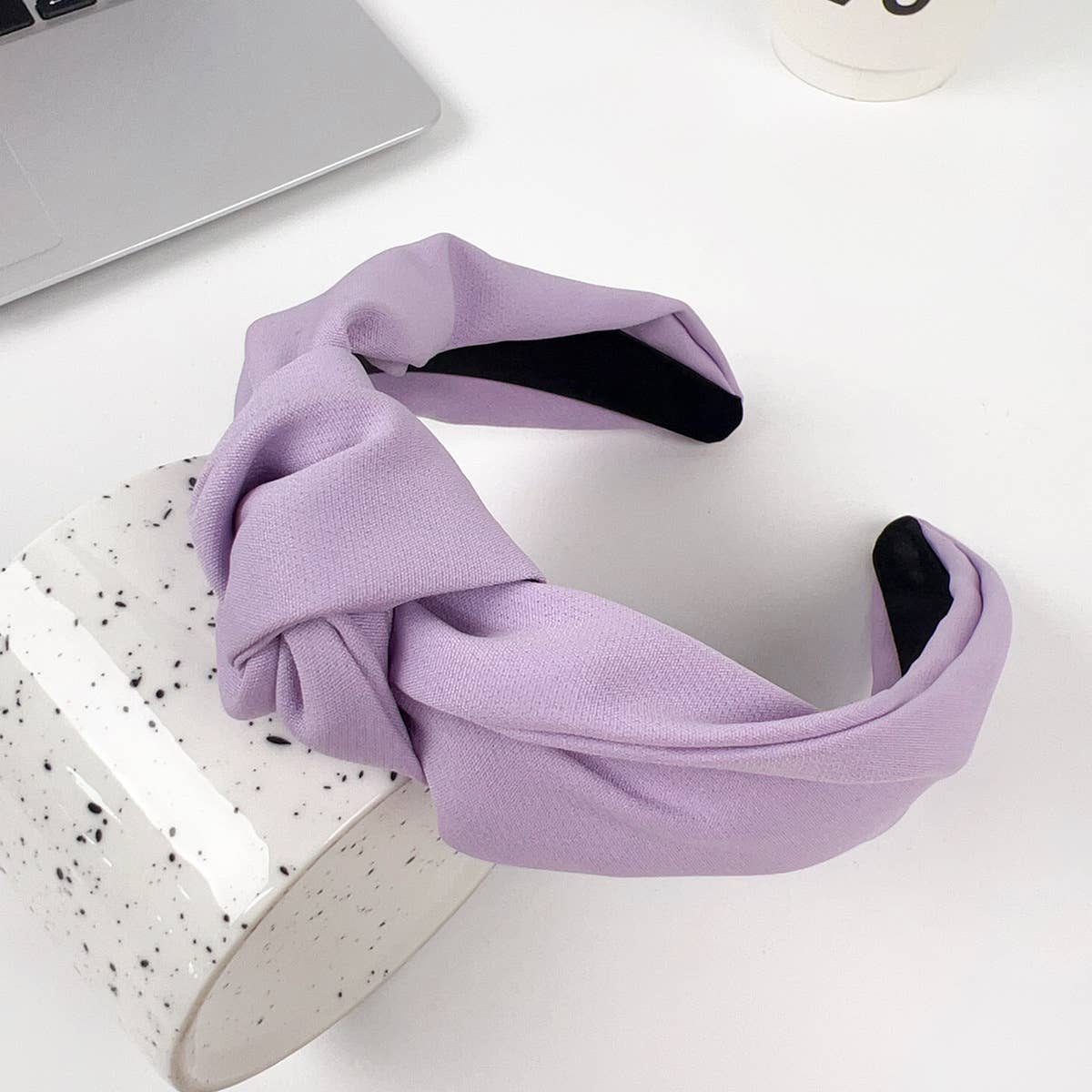 Wide-edge solid-color fabric cross knot headband