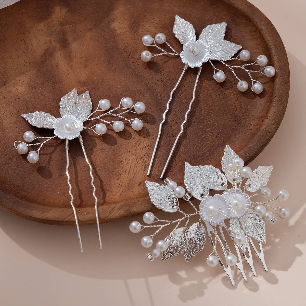 SILVER LEAF PIN BRIDAL HAIR ACCESSORIES