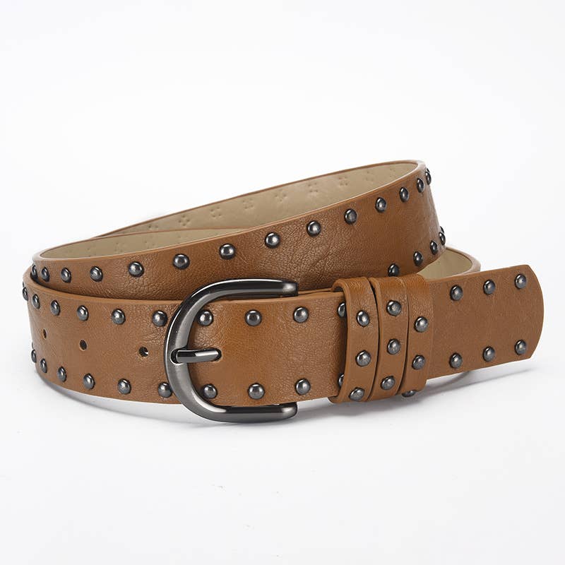 Retro punk double-row riveted pin buckle belt