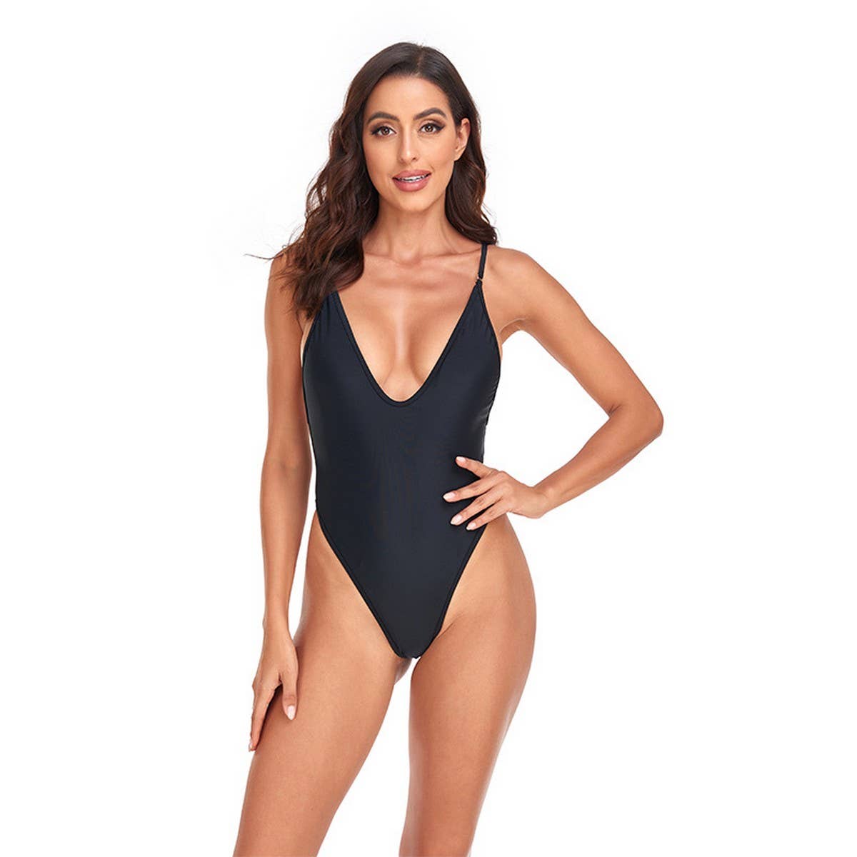 SEXY DEEP V SPAGHETTI-SHOULDER ONE-PIECE SWIMSUIT