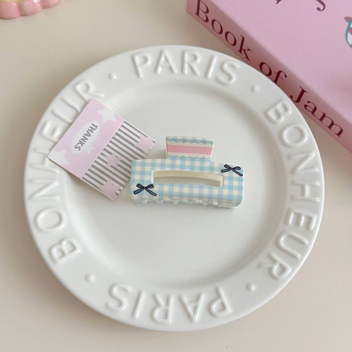 FLORAL CHECKERED BOW CLIP ACRYLIC HAIR ACCESSORIES