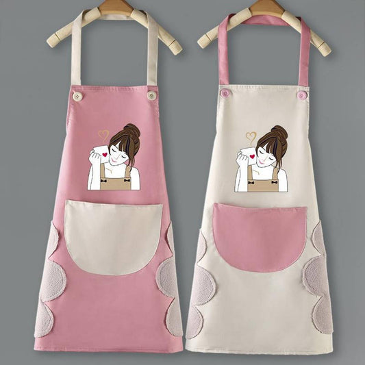 Coffee Girl Print Summer Thin Apron with pockets