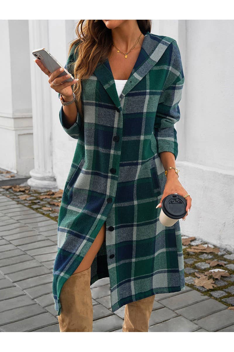 CWOCO0235_Casual Plaid Button Hooded Long Coat