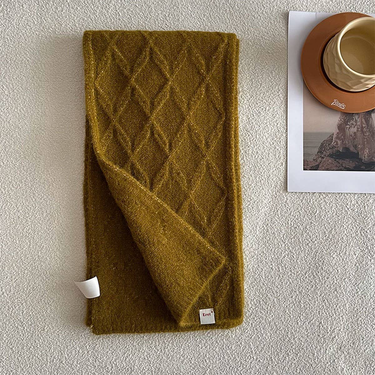 Retro Knit Scarf ??Wool Blend Reversible Wrap_CWASC2355