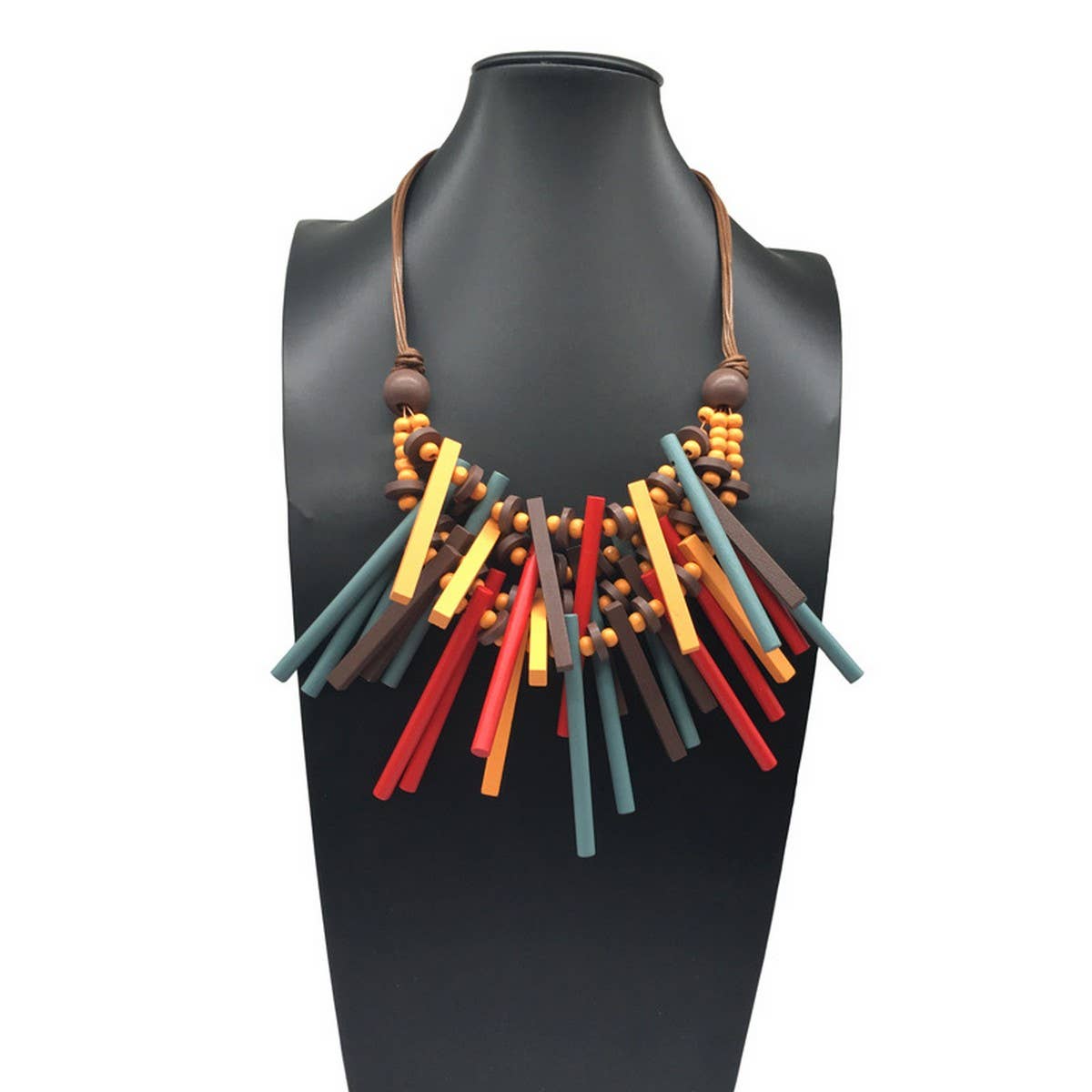 BOHEMIAN MULTI-LAYERED WOODEN BEADS NECKLACE_CWMM4560