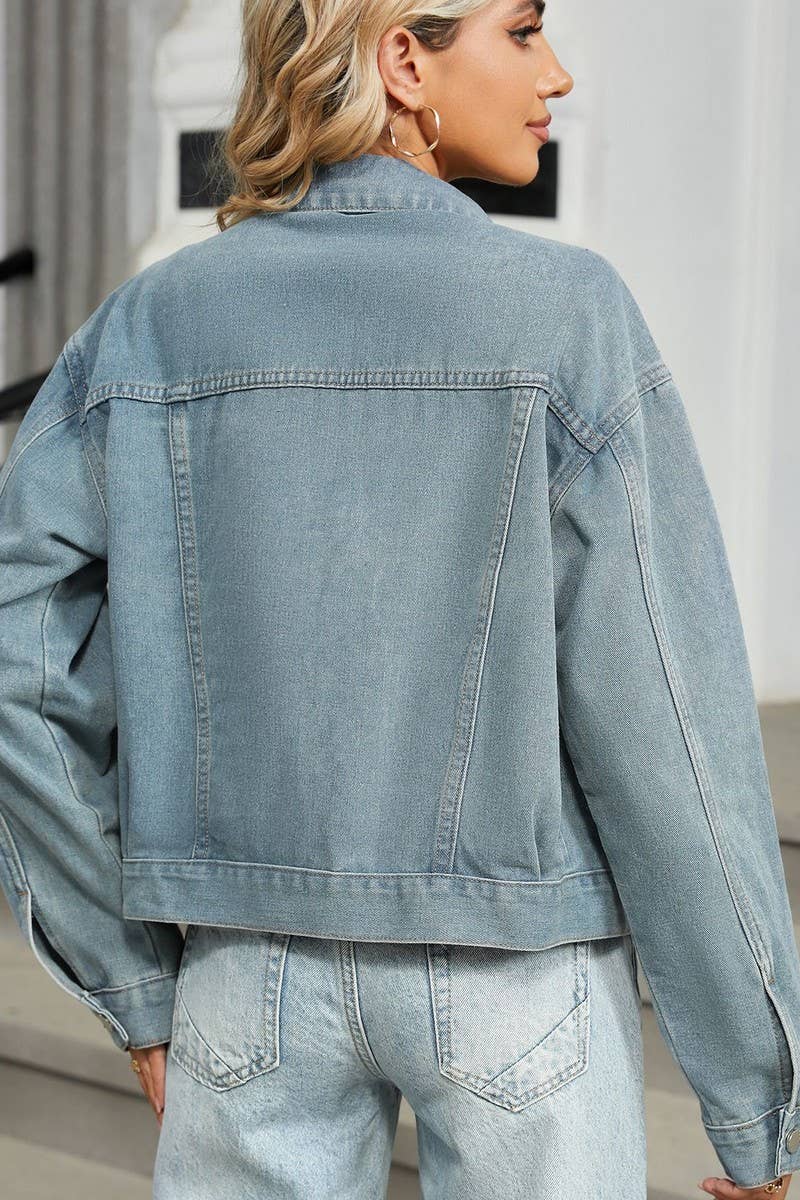 CWJJ00099_WASHED VINTAGE DIAMOND-STUDDED DENIM JACKET