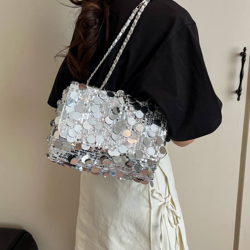 Fashionable sequined niche crossbody chain bag