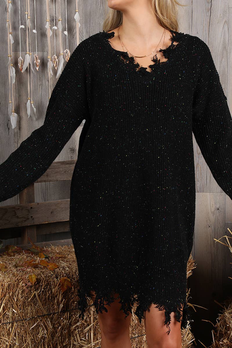 CWDSD10363_INPLUS SOFT TWO TONE DISTRESSED HEM SWEATER DRESS