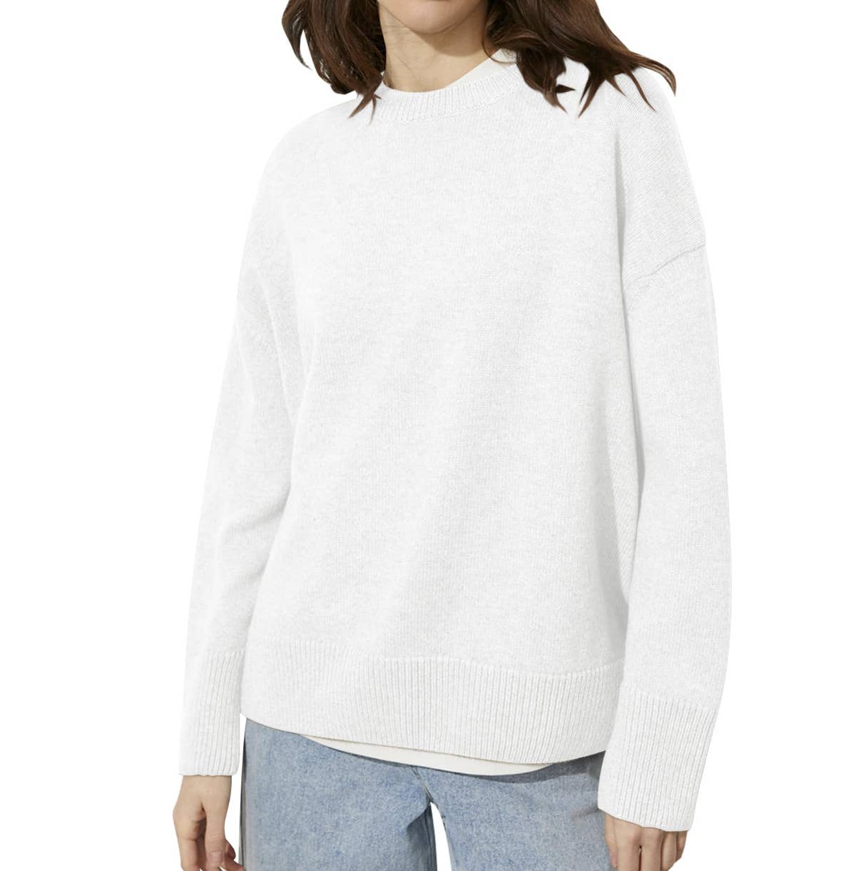 ALL-IN SOLID COLOR KNIT CASUAL CREW-NECK SWEATER