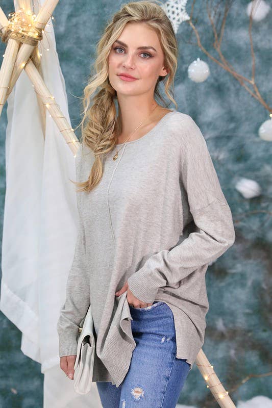 CWOSWL057_ROUND NECK LOOSE FIT TUNIC LENGTH SOFT SWEATER