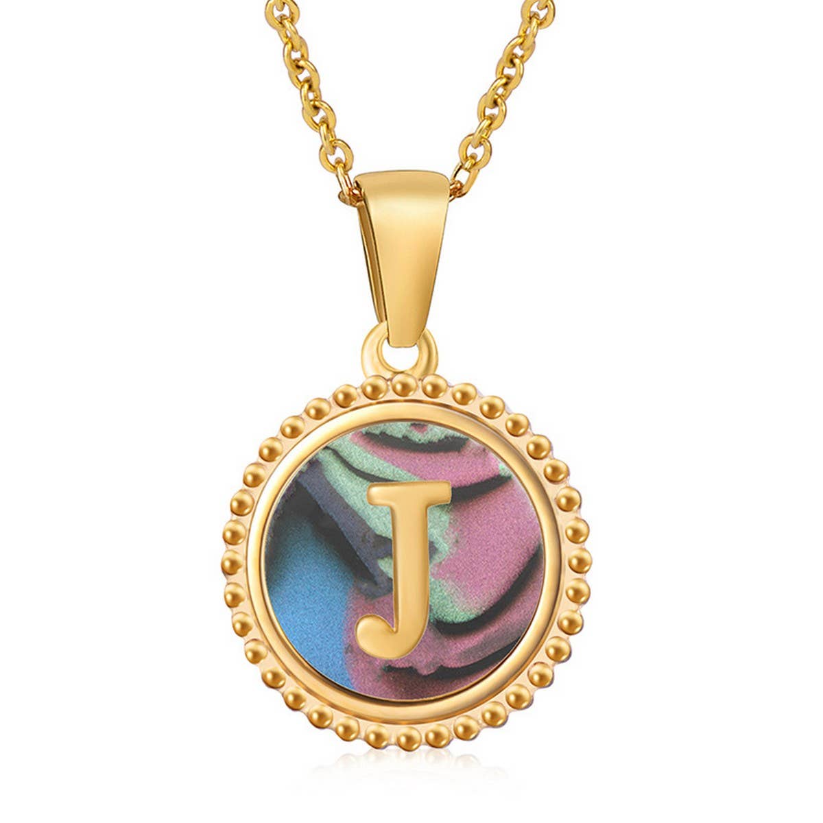 CWAJE1942_Simple Round Colorful Shell Letter Necklace