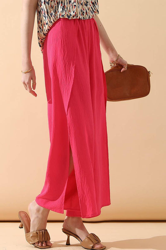 CWBLP420_BANDED FRONT OPENING SLIT LEG WIDE PANTS