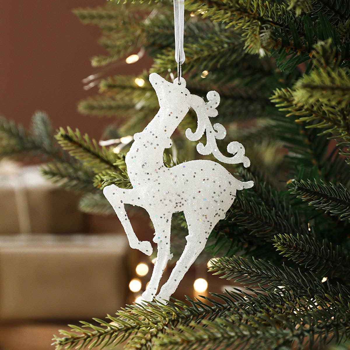 Plastic White Glitter Deer Xmas Tree Hanging Decor_CWMM9783