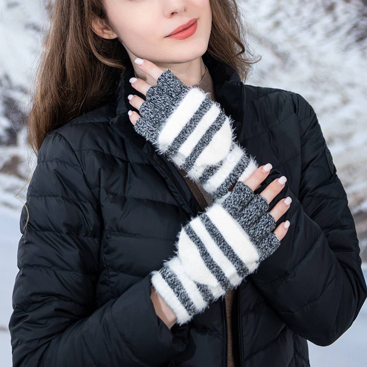 WINTER WOOL KNITTED HALF-FINGER FLAP WARM GLOVES_CWAG0403