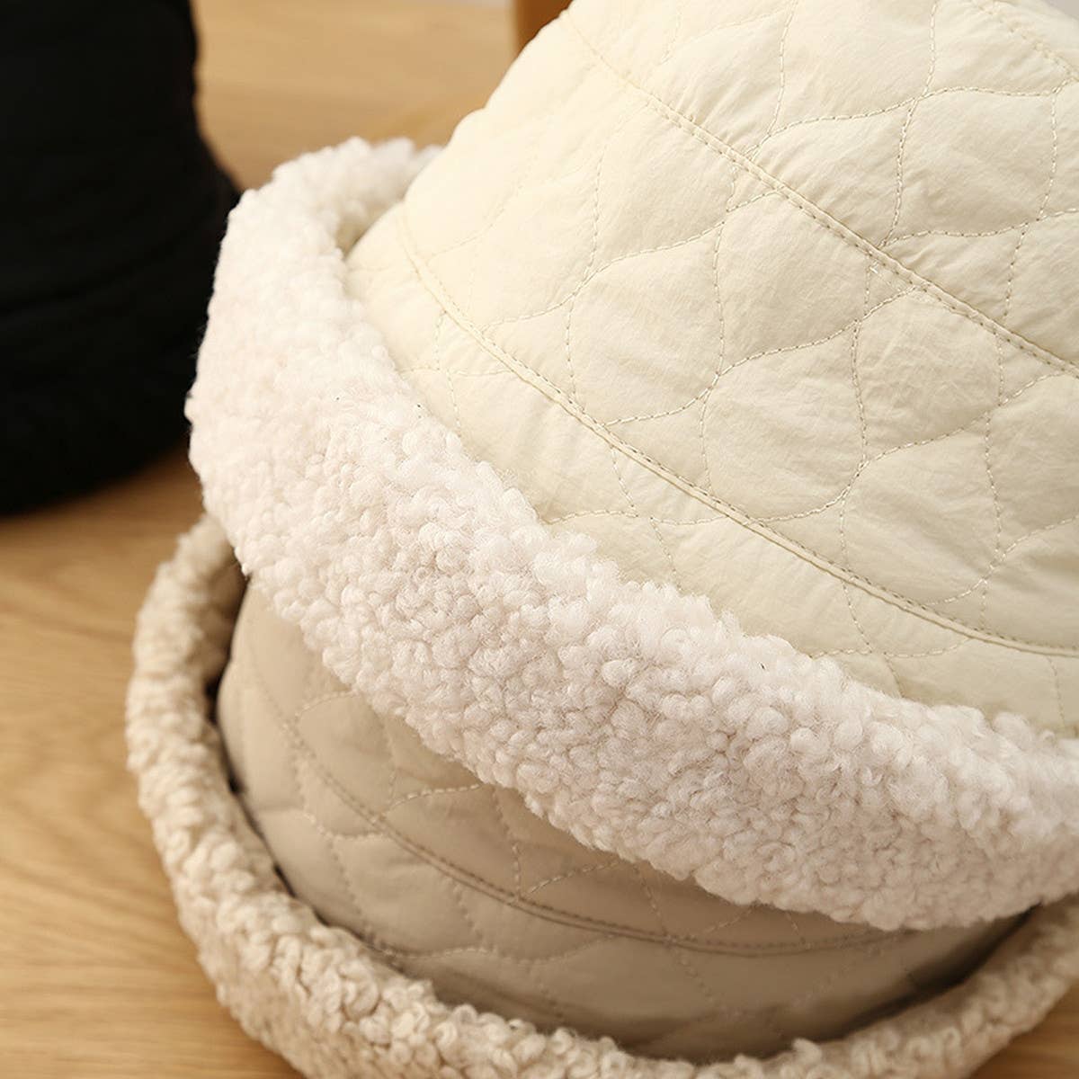 CASUAL ROLLED HEM THICKENED PATCHWORK BUCKET HAT_CWAB2861