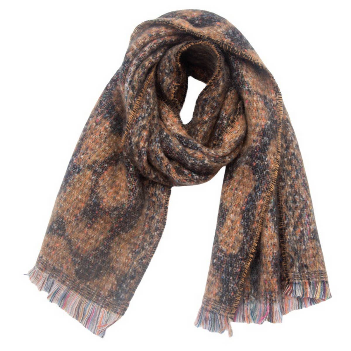 Leopard Jacquard Scarf ? Fringe Winter Wrap