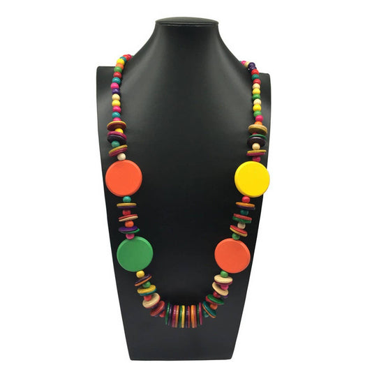 BOHEMIAN COCONUT SHELL ROUND WOOD BEAD NECKLACE_CWMM4845