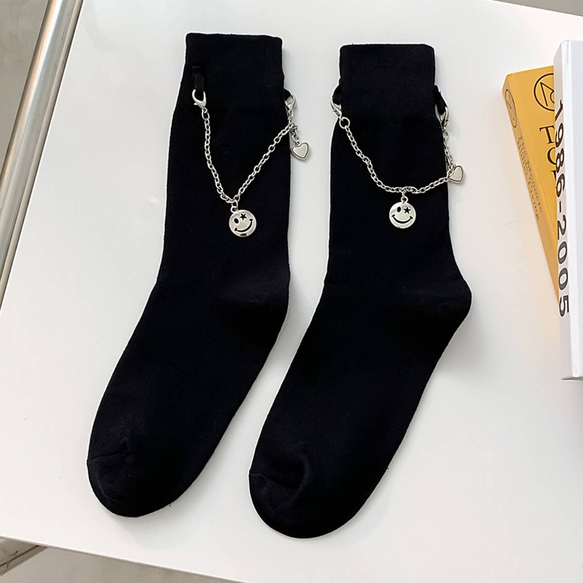 WOMEN BLACK PUNK CHAIN SOCKS