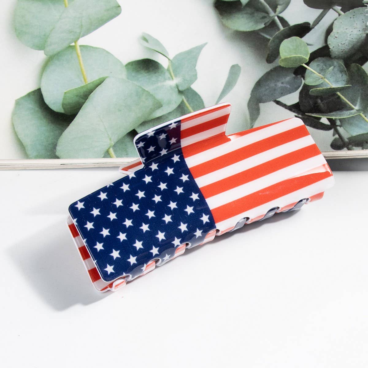 CWAHA5137_4TH OF JULY FLAG STYLISH RECTANGULAR HAIR CLIP