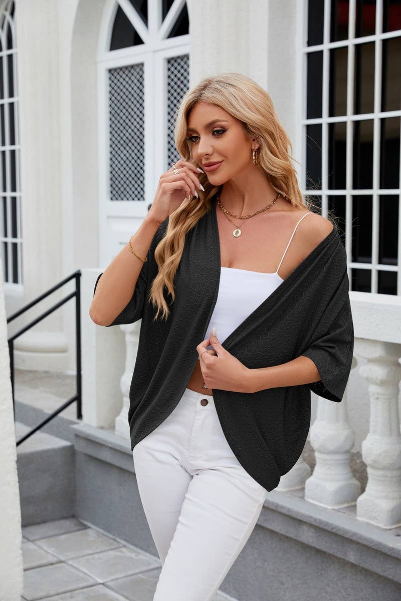 CWOCAS0023_Open Front Short Sleeve Knit Top