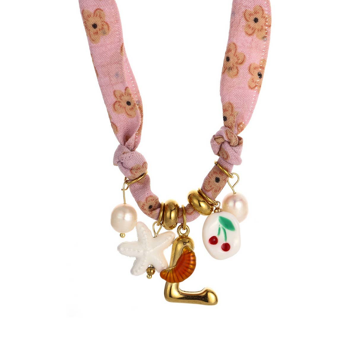 Colorful Scarf Necklace with Fruit Charms