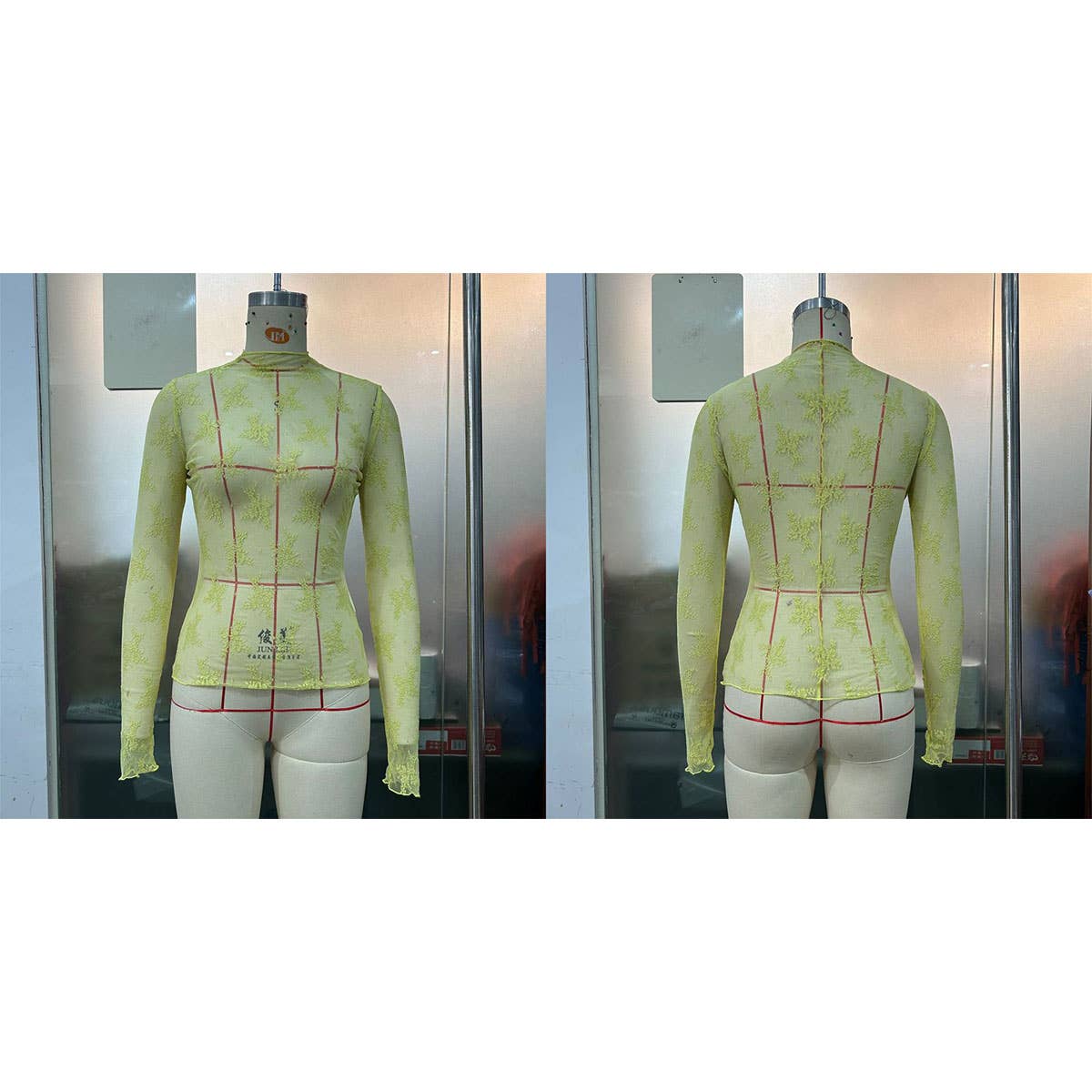 SEMI SHEER MESH LACE TOP BOTTOMING SHIRT