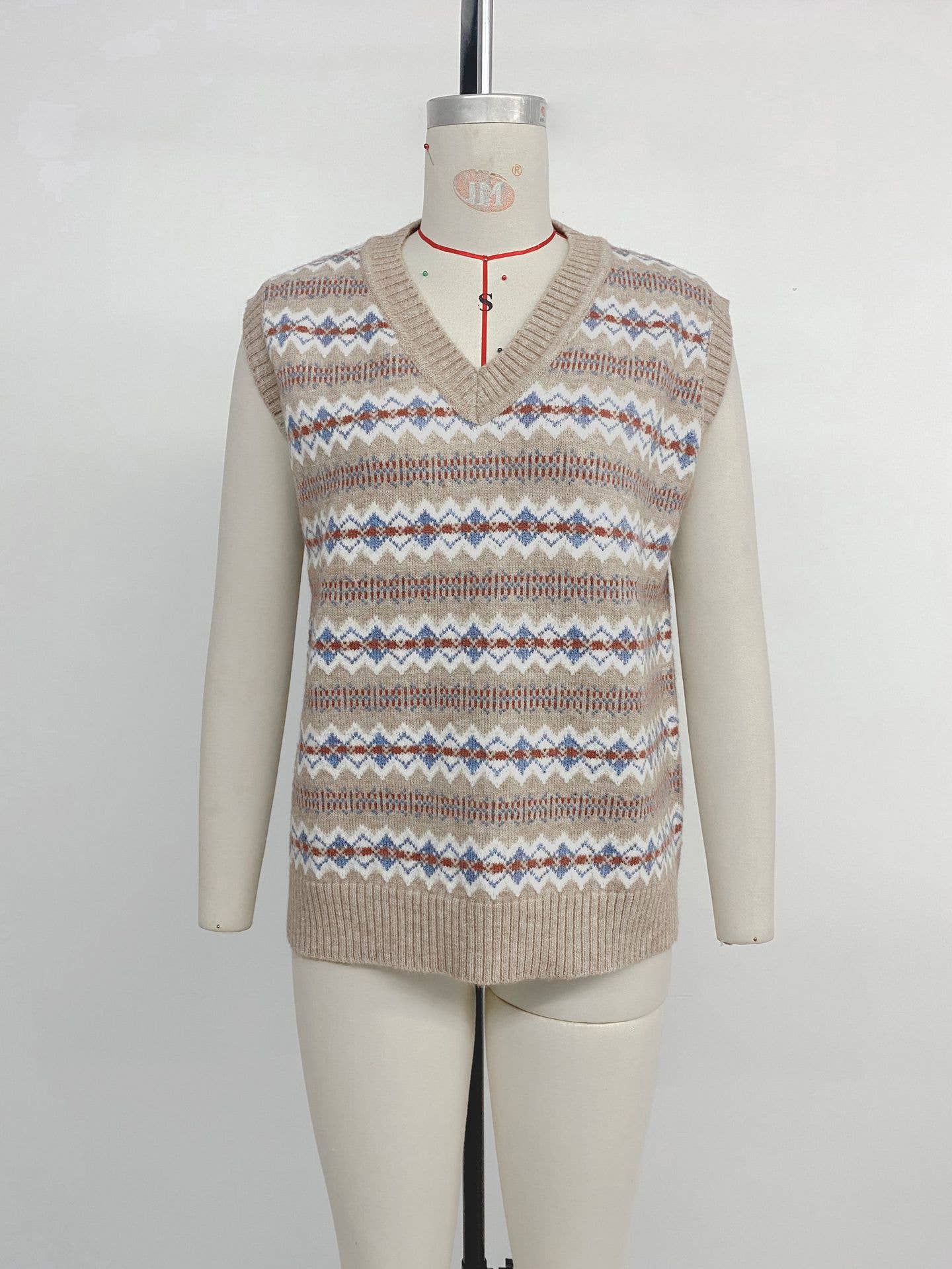 Ethnic-style jacquard knitted vest