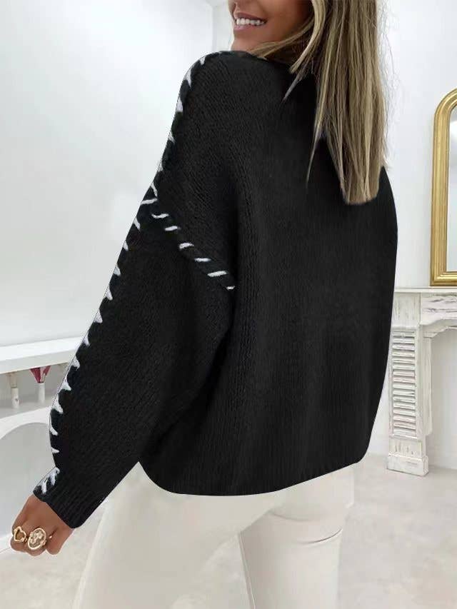 Round neck stitch design loose pullover sweater