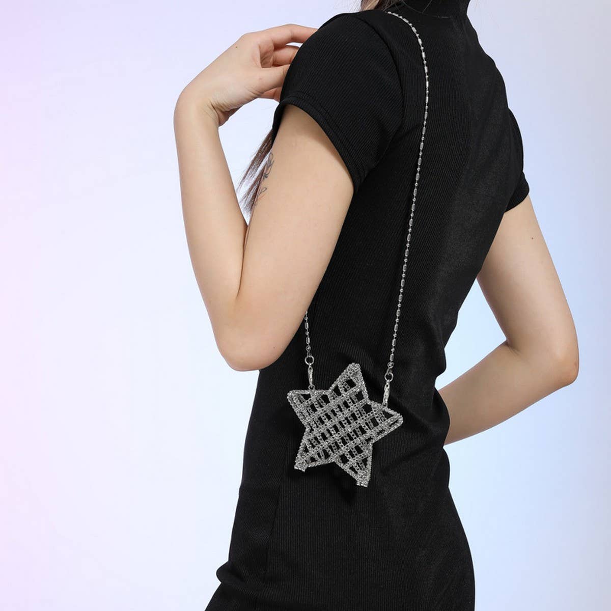 FIVE-POINTED STAR HOLLOW CHAIN SQUARE CLUTCH BAG_CWAB3260
