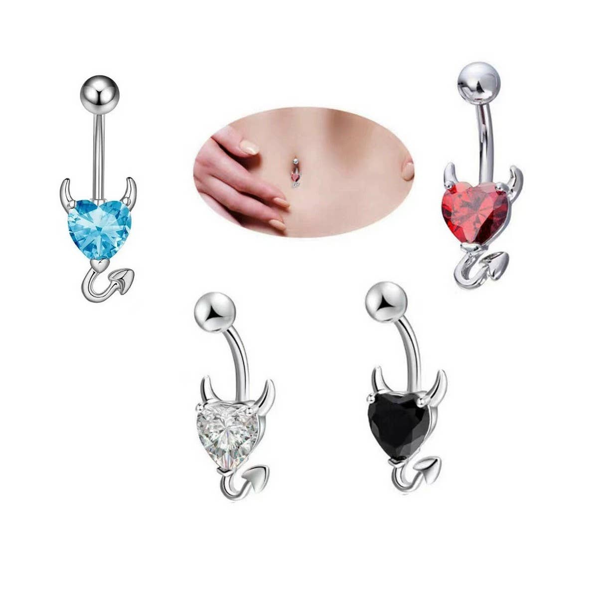 Devil Heart Zircon Belly Button Piercing Ring