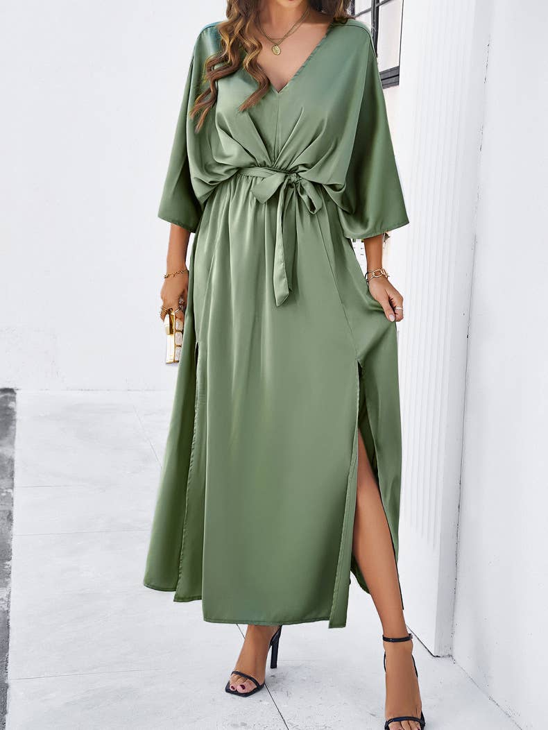 Elegant V-Neck High-Waist Loose Split Maxi Dress