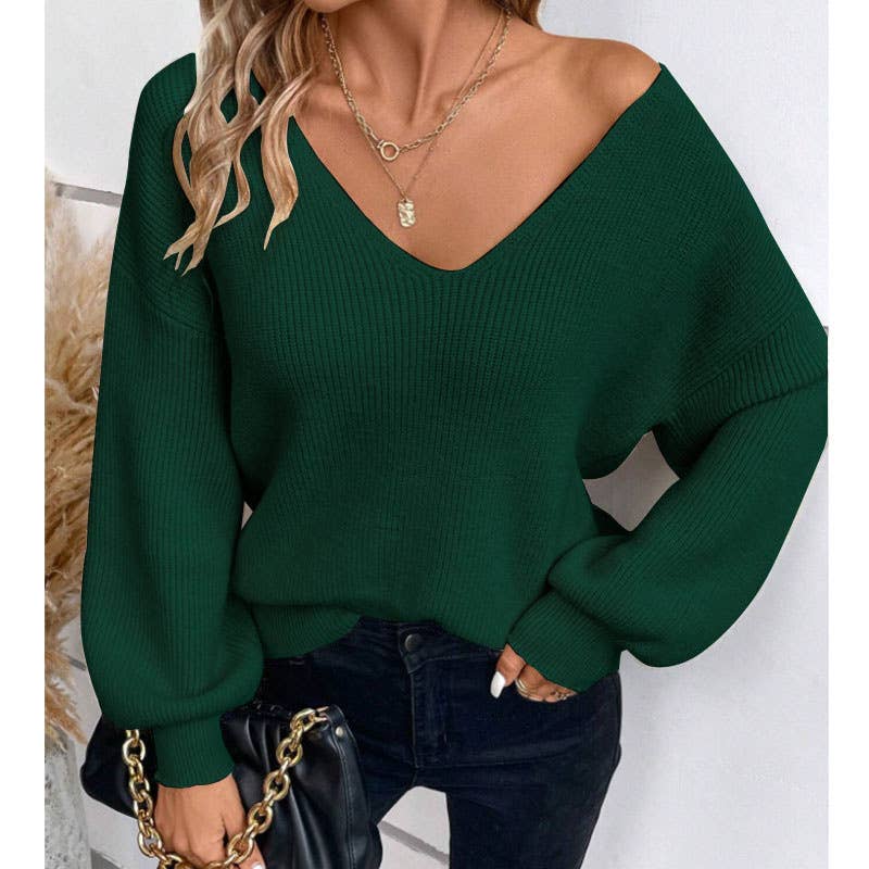 SEXY BACKLESS LACE-UP V-NECK LONG-SLEEVE PULLOVER