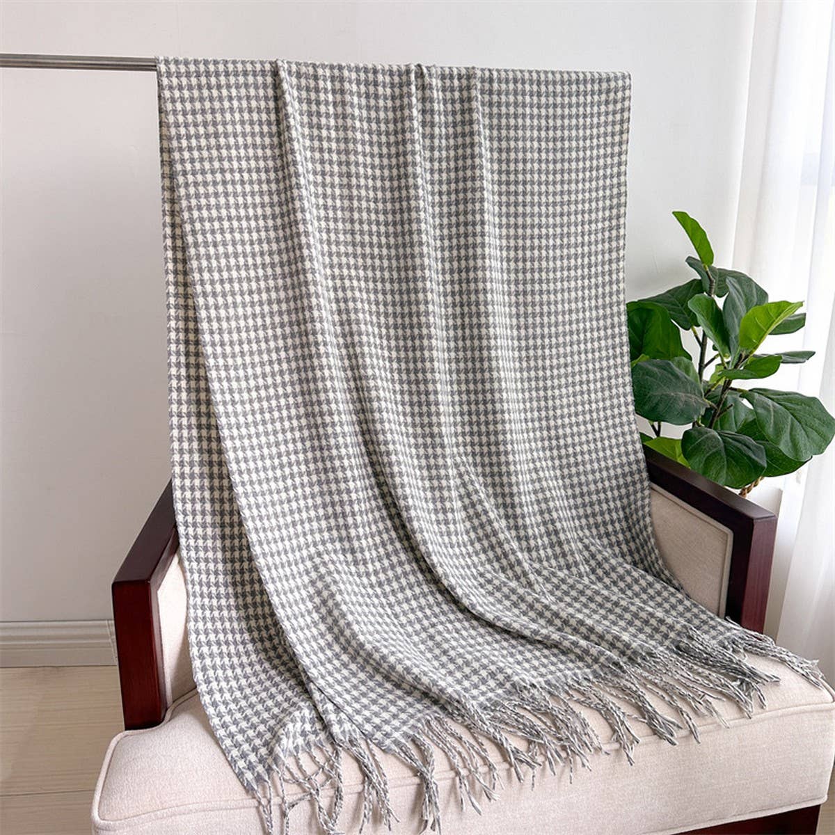 Vintage Houndstooth Faux Cashmere Scarf-Long Wrap