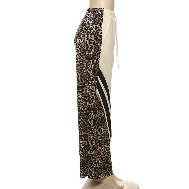 Leopard high-waisted loose straight-leg pants