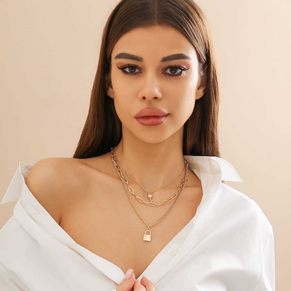 MINIMALIST LOCK KEY PENDANT NECKLACE