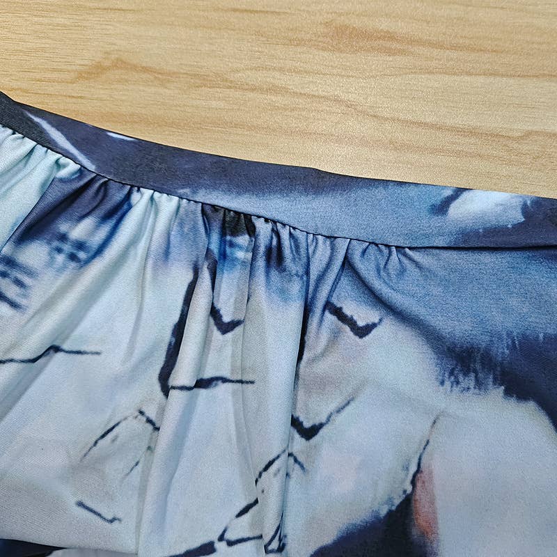 Backless Tie-Dye Ruched Bodycon Tube Dress