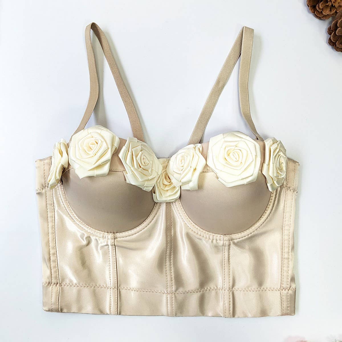 NEW DESIGN SATIN FLOWER HERRINGBONE CORSET