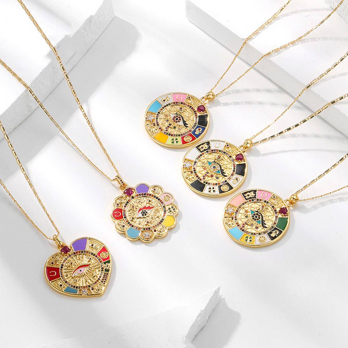 FASHIONABLE EVIL EYE NECKLACE SUNFLOWER TAG WOMEN