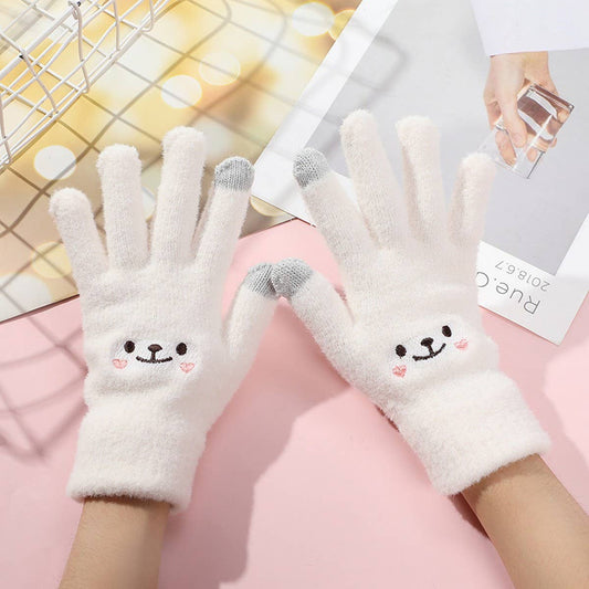 CWAG00545_CUTE FLEECE SMILE FACE TOUCHSCREEN GLOVES