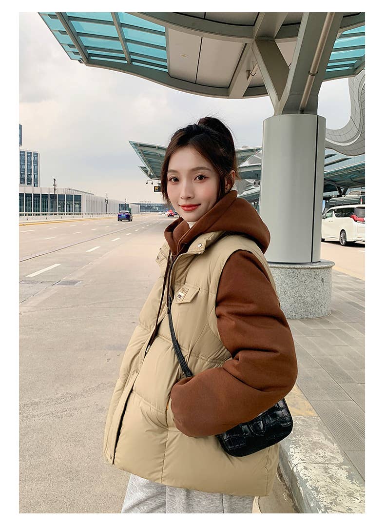 Fake two pieces loose contrast color padded coat